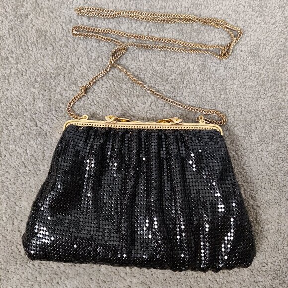 Whiting & Davis Women's Vintage Clutch Black Gold Sparkling Purse Evening Party - Picture 4 of 5